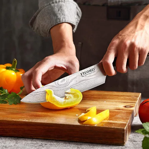 Vista 5 de Cuchillo de chef de 8 pulgadas, cuchillo de chef profesional de 8 pulgadas con funda, cuchillo de cocina alemán de acero inoxidable de alto carbono
