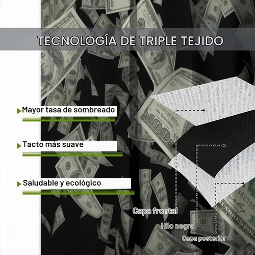 Vista 6 de Cortinas de dinero, divertidas decoraciones temáticas de billetes de 100 dólares, decoración temática de billetes de dólar, sala de estar Dólar-1