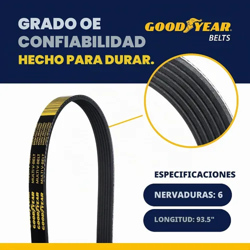 Vista 2 de Goodyear Belts 1060935 Cinturón de serpentina, 6 varillas, 93.5 pulgadas de longitud