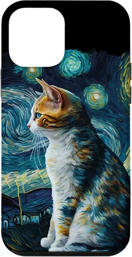 Vista 16 de Lindo Van Gogh Starry Night Cat Calico Cat Lover - Carcasa divertida para iPhone 17