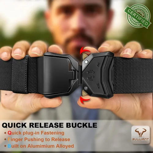 Vista 3 de BULLIANT Men Belt,Tacitcal Holster Web Adjustable Belt Stretch Fit Quickly Release For Outdoor Duty,Cut For Fit