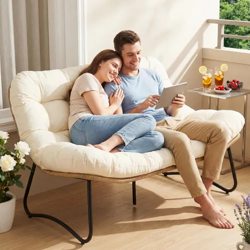 Vista 4 de RADIATA - Sofá biplaza para patio al aire libre, sofá bohemio con cómodo cojín grueso Beige