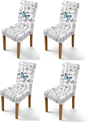 Vista 50 de Rnyleeg Juego de 1 funda para sillas de comedor con diseño de mariposa y rosa azul, elegante, suave, lavable, para cocina, hotel, ceremonia