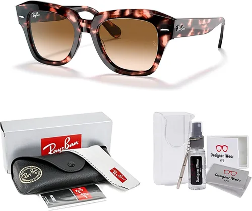Vista 2 de Ray-Ban State Street RB2186 - Lentes de sol cuadrados para hombre y mujer + paquete con kit de gafas de diseñador iWear