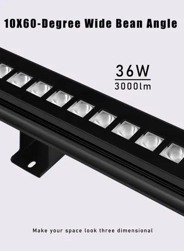Vista 4 de Luces LED enlazables mejoradas para lavadora de pared, gran angular de 10 x 60 pulgadas, 36 W, 5000 K, luz diurna enchufable, 120 V, 40 pulgadas