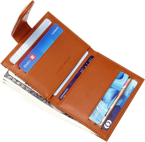 Vista 2 de Badiya Billeteras pequeñas para mujer, plegable, multitarjeta, delgada, tarjetero con cremallera, Marrón, Minimalista
