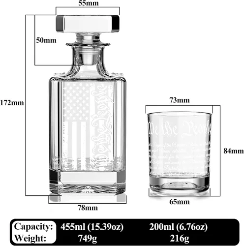 Vista 2 de WATAKA We the People - Juego de 2 copas de whisky para licor, whisky escocés, bourbon o vino, regalo de whisky patriótico para hombres