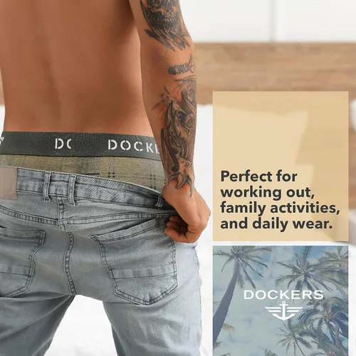 Vista 4 de Dockers Calzoncillos tipo bóxer elásticos de algodón para hombre, paquete de 4