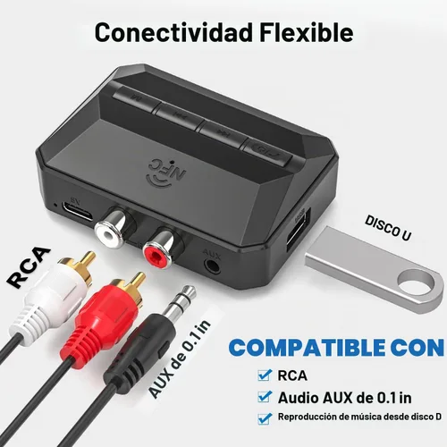 Vista 3 de Receptor Bluetooth, adaptador de audio inalámbrico con Bluetooth 5.3 NFC-Enabled RCA/3.5mm AUX USB Drive/TF Card Outputs, Volume/Track Control for
