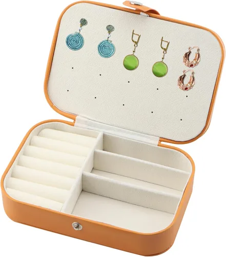 Vista 4 de Joyero de viaje, portátil, de piel sintética, organizador de viaje, estuche de joyería de viaje, cajas pequeñas de doble capa para mujeres