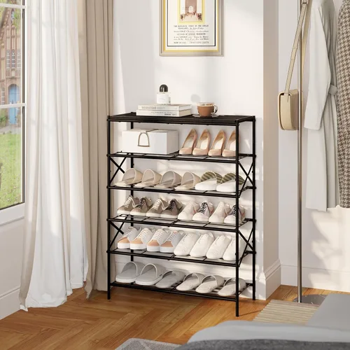 Vista 7 de IBUYKE Zapatero de 6 niveles, organizador de almacenamiento de zapatos de gran capacidad para 24 pares de zapatos, estante de almacenamiento