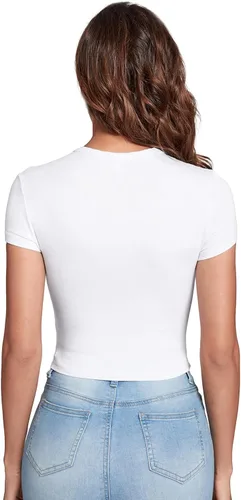 Vista 2 de Verdusa Camiseta corta de manga casquillo básica y ajustada para mujer cuello redondo
