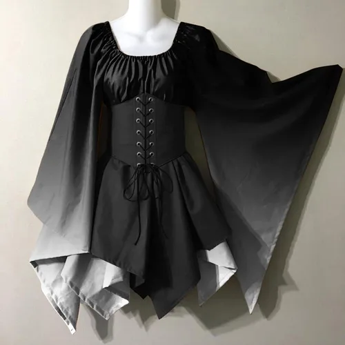 Vista 2 de Vestido de Halloween para mujer, sexy 2023, de encaje, manga de mariposa, vestido de baile, vintage, Halloween, cosplay, disfraces góticos