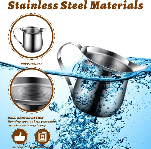 Vista 3 de Bokon 36 piezas de cremas de campana de acero inoxidable de 3 onzas para servir leche, café, crema, jarabe, azúcar en forma de campana, recipiente