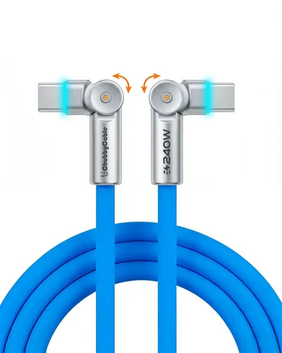 Vista 10 de chubbycable Chubby RotateX - Cable de carga rápida giratorio de 240 W, doble 180°, con luz LED, cable USB C de silicona suave, cable de carga extra
