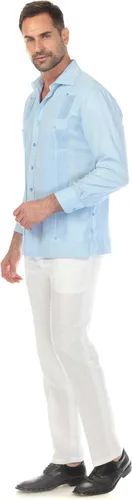 Vista 7 de Guayabera elegante de dos bolsillos para hombre con aspecto texturizado de diamante