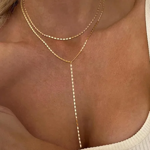 Vista 4 de Lariat - Collar largo de oro para mujer, collares delicados en forma de Y, modernos collares en capas de cadena torcida con cuentas, collares