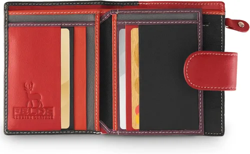 Vista 8 de Cartera de piel auténtica RFID para mujer, multicolor, 10 ranuras para tarjetas