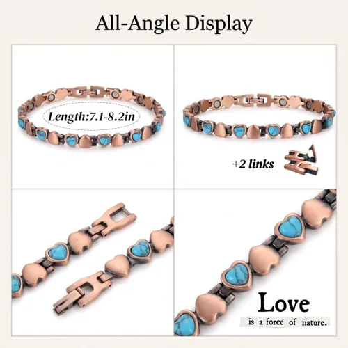 Vista 4 de Pulseras magnéticas de cobre puro 99.99% para mujer, con 3500 imanes de Gauss, regalo de joyería para el día de San Valentín, ajuste simple, 2