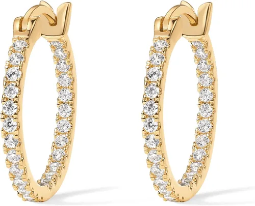 Vista 3 de PAVOI 14K Gold Plated 925 Sterling Silver Post Cubic Zirconia Hoop Earrings 3015mm