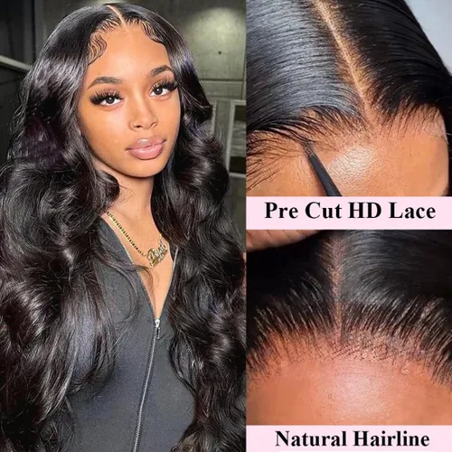 Vista 7 de Pelucas de cabello humano ondulado con encaje frontal HD de 6 x 4, cabello humano prearrancado con abuelitos para principiantes, sin pegamento