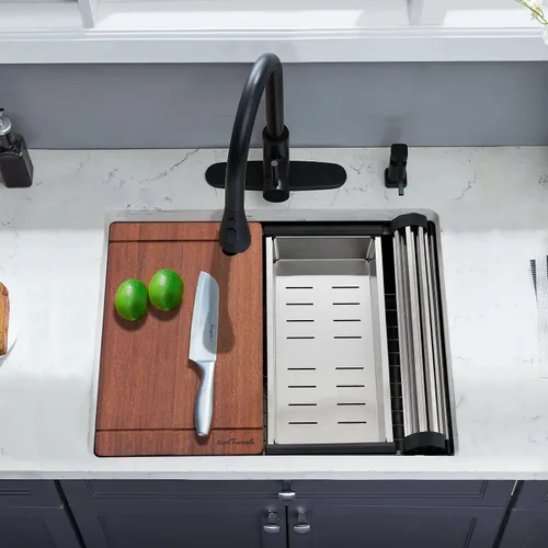 Vista 8 de Fregadero de cocina de montaje inferior, fregadero de cocina de 24 x 19 pulgadas, fregadero de cocina de acero inoxidable calibre 16, fregadero