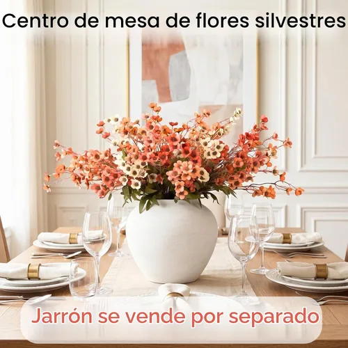 Vista 4 de Orange Faux Wildflowers for Fall Decor, Artificial Mum Look For Porch