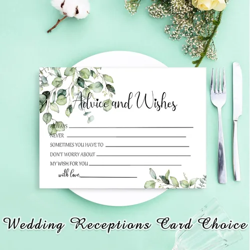 Vista 4 de Zonon 50 tarjetas de consejos y deseos, sin revestimiento, para boda, libro de visitas impreso de peso pesado para la novia y el novio, baby shower