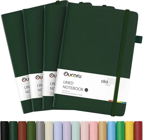 Vista 25 de Oucaru Cuaderno rayado, paquete de 4, 180 páginas, diarios A5 para escribir, papel grueso de 100 GSM, cuadernos pequeños diarios para mujeres