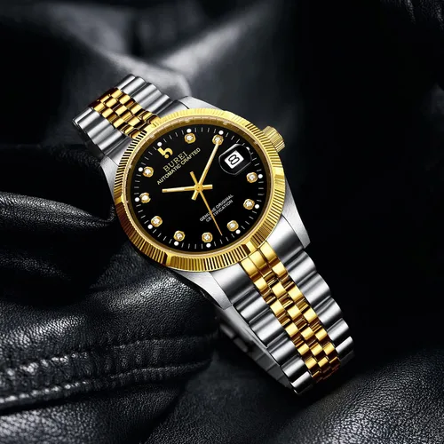Vista 2 de BUREI Reloj automático para hombre, con fecha, pulsera de acero inoxidable, pulsera ajustable para hombre