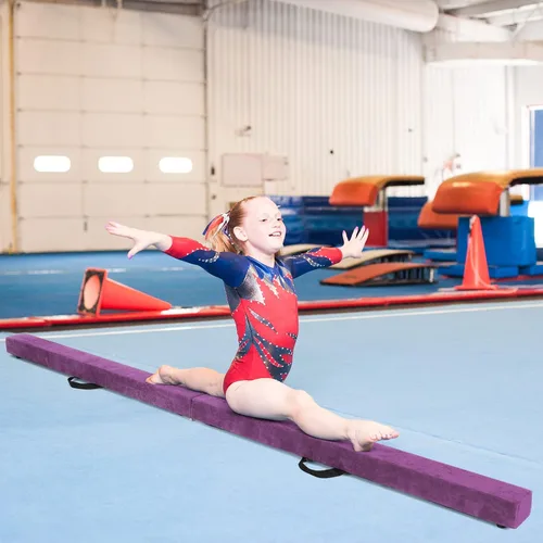 Vista 9 de Giantex Haz de equilibrio de 7/8/9 pies, haz de gimnasia plegable con asas de transporte, base de goma antideslizante para niños, haz de gimnasia
