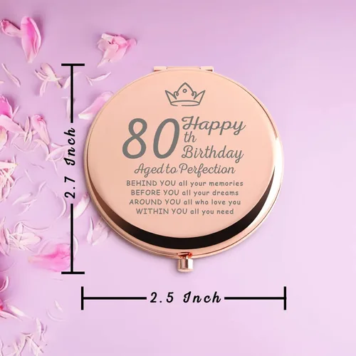 Vista 6 de Best Gifts for 80 Year Old Woman Rose Gold Compact Cute for Purse Travel Folding Hand Mirror for Grandma Wife Teacher Best Friend BFF