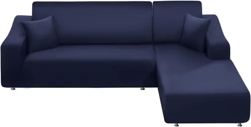 Vista 10 de NAISI Funda para sofá en forma de L, 2 piezas, funda elástica suave con 2 fundas de almohada, protector de muebles, fundas de sofá seccional de 3