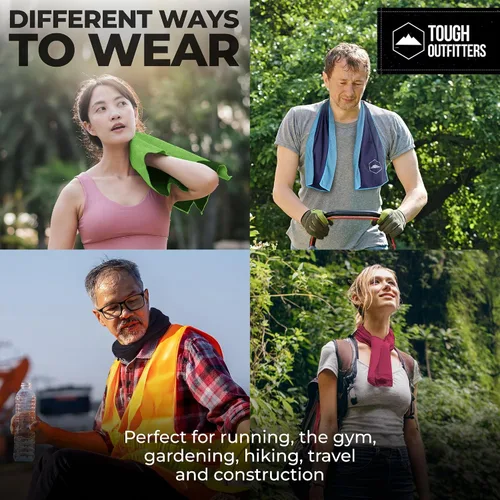 Vista 6 de Toalla de Enfriamiento Tough Outdoors - Toallas de Enfriamiento para Cuello y Cara - Envoltura de Hielo y Paño de Sudor para Camping, Gimnasio, Yoga