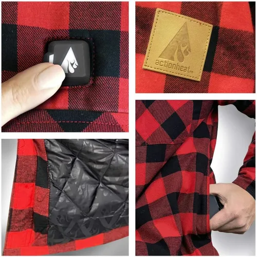 Vista 6 de ActionHeat Camisa de franela calentada con batería de 5 V - Sistema de calefacción de tres zonas, 3 ajustes de calor, paneles de calefacción