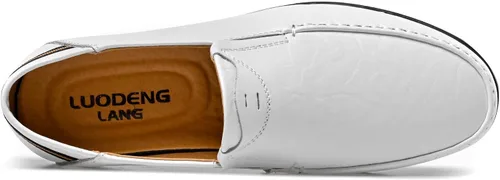 Vista 4 de Mocasines de cuero genuino de primera calidad para hombre, zapatos casuales sin cordones para conducir, mocasines para hombre, ligeros