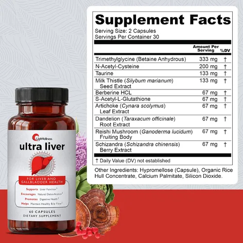 Vista 3 de UpWellness Ultra Suplemento para el Hígado para Apoyo del Hígado y Apoyo de la Vesícula Biliar - Impulsado por TMG, NAC Cardo Mariano, y Más