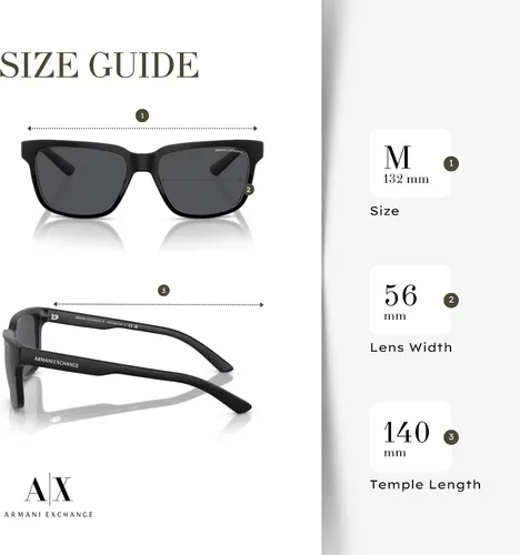 Vista 5 de Armani Exchange AX4026S - Gafas de sol cuadradas para hombre y mujer + paquete con kit de lentes de accesorios Negro mate/Negro brillante/Gris Sólido