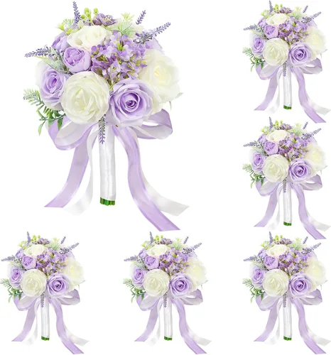 Vista 35 de Ramos de novia bohemios para boda, ramos de 9 pulgadas de flores artificiales para decoraciones de centro de mesa de ceremonia y aniversario, rosas