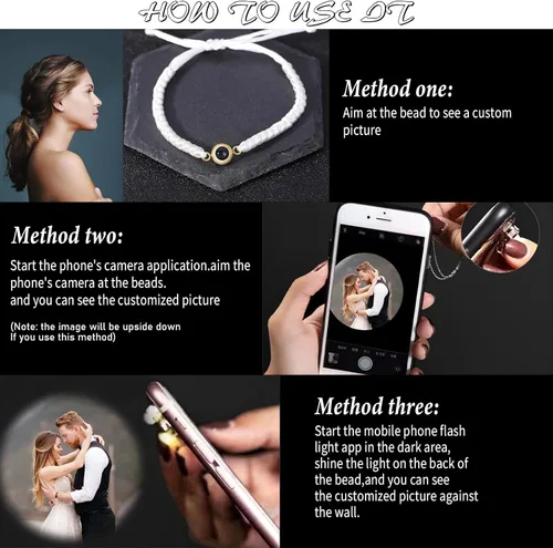 Vista 7 de Pulseras de fotos personalizadas, pulsera de proyección con imagen en el interior, pulsera personalizada para niñas, niños, mujeres, hombres