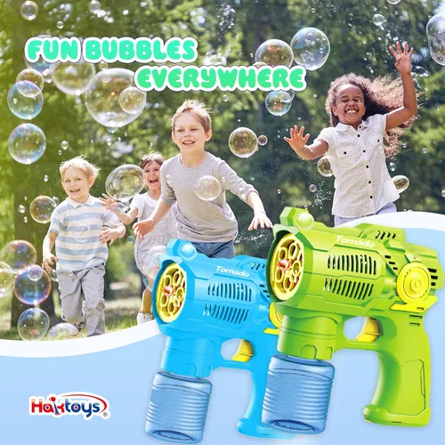 Vista 6 de Juego de 2 pistolas de burbujas con baterías, juguetes sopladores automáticos de burbujas para niños y niños pequeños, 1 disparador de burbujas azul