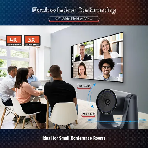Vista 6 de TONGVEO Cámara PTZ 4K UHD AI Seguimiento automático Zoom óptico 3X HDMI/USB3.0 Cámara de videoconferencia para adoración a la iglesia Transmisión