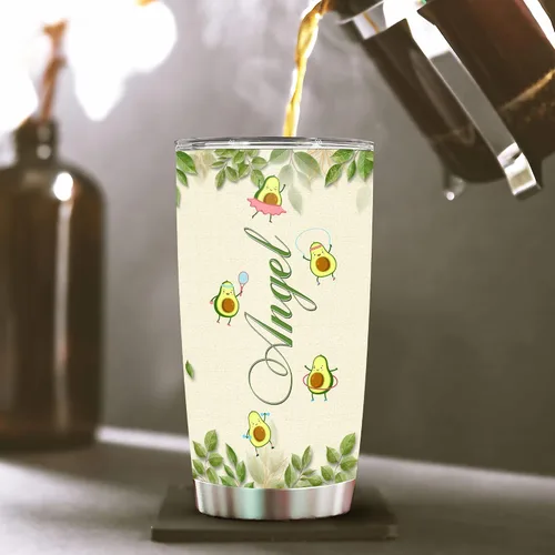 Vista 4 de WAZONE Vaso de aguacate personalizado con tapa con nombre personalizado de 20 onzas, 30 onzas, acero inoxidable, aislado, taza de viaje, linda taza