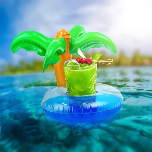 Vista 4 de Flotador inflable para muñecas para piscina, incluye flamencos, donas, piñas, conchas, cangrejos, conejo, soporte inflable para bebidas para fiestas
