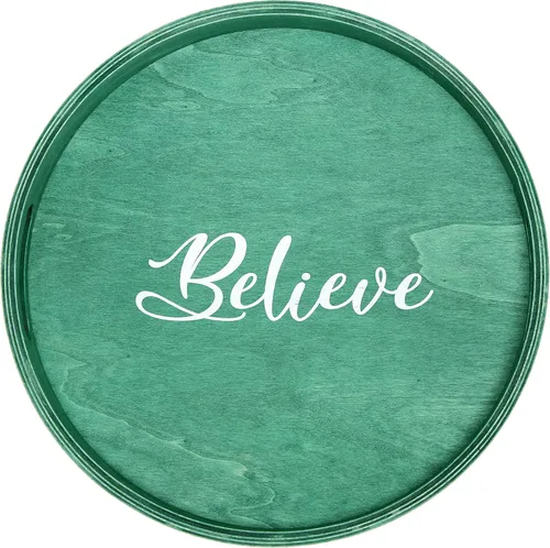 Vista 2 de Elegant Designs HG2013-GBL Bandeja de Servir Redonda de Madera Decorativa de Navidad de 13.75'' con Asas, Verde Believe