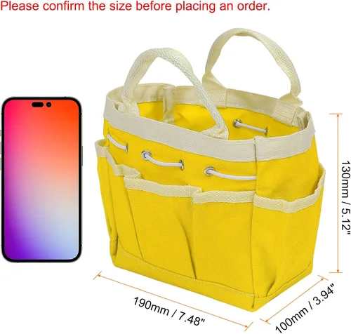Vista 2 de HARFINGTON Bolsa de herramientas de jardín pequeña de 7.5 x 4 x 5 pulgadas, Oxford impermeable con bolsillos, bolsa de mano de jardín, organizador