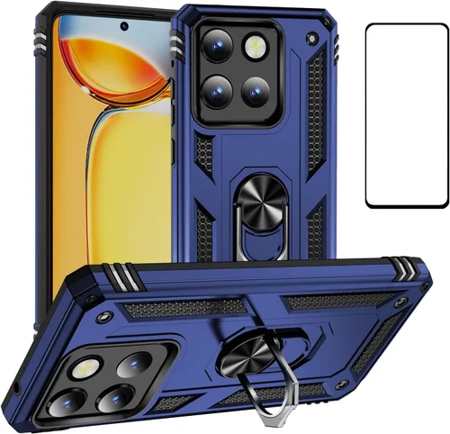 Vista 100 de Funda para Xiaomi POCO X3 NFC /X3 Pro con protector de pantalla, armadura de protección militar híbrida resistente a prueba de golpes, funda Negro