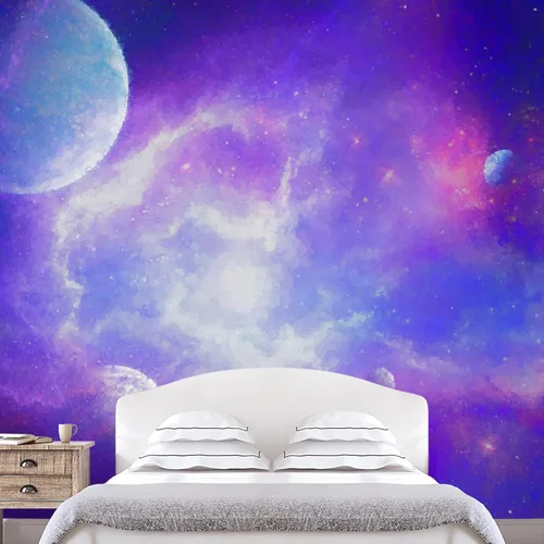 Vista 9 de NWT Calcomanía removible para pared, diseño de nube galáctica, estrella, nebulosa, fantasía, ciencia ficción, astronomía y arte espacial, arte