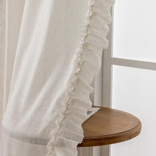 Vista 4 de TERLYTEX Cortinas de encaje de lino de 96 pulgadas de largo 2 paneles, 42 x 96 pulgadas, cortinas con volantes estilo granja para sala con bolsillo