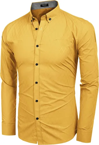 Vista 3 de Coofandy Camisa de vestir de negocios para hombre de manga larga casual ajustada con botones